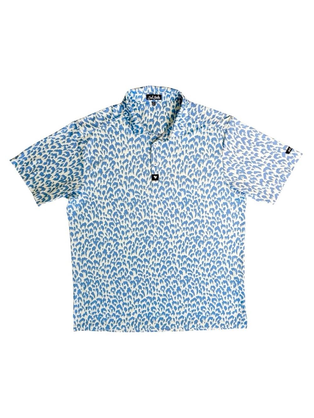 BAD BIRDIE Men’s Light Blue Patterned Short Sleeve Golf Polo